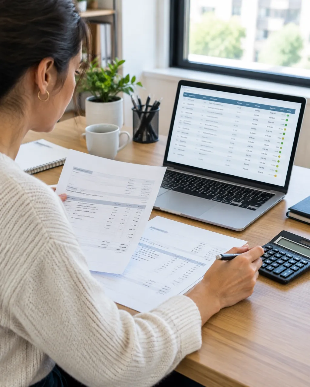 Business owner reviewing accounts receivable and invoices on a laptop